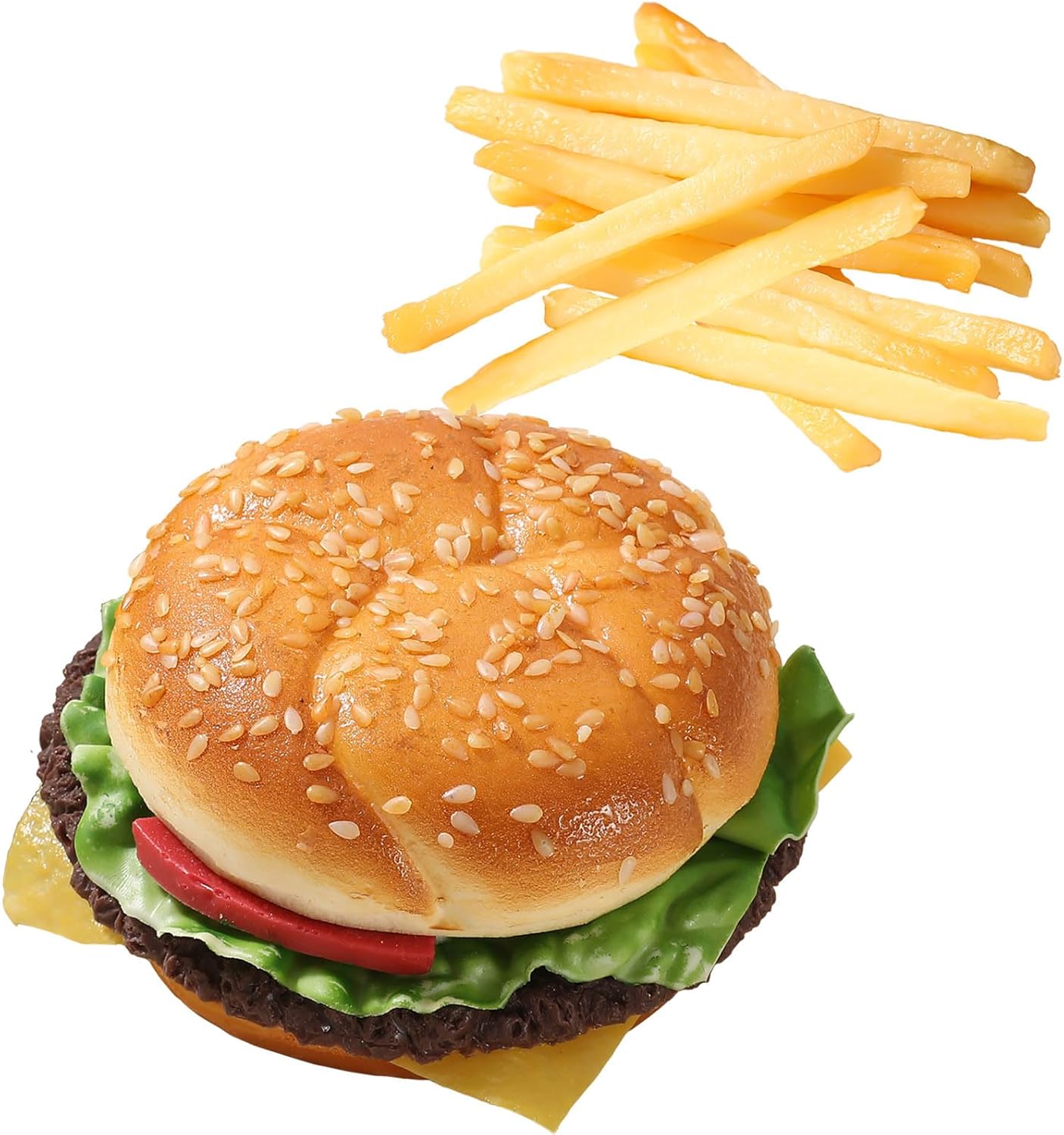 Artificial Hamburger & 12 Artificial French Fries Realistic Fake Food for Display Faux Burger for Decoration Fake Food Props