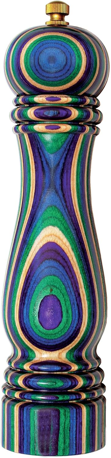 Baltique Mumbai Wooden Pepper Grinder, Colorful Wood Pepper Mill with Adjustable Stainless Steel Grinding Mechanism, Refillable Manual Mill for Kitchen and Table Use, 8-Inch