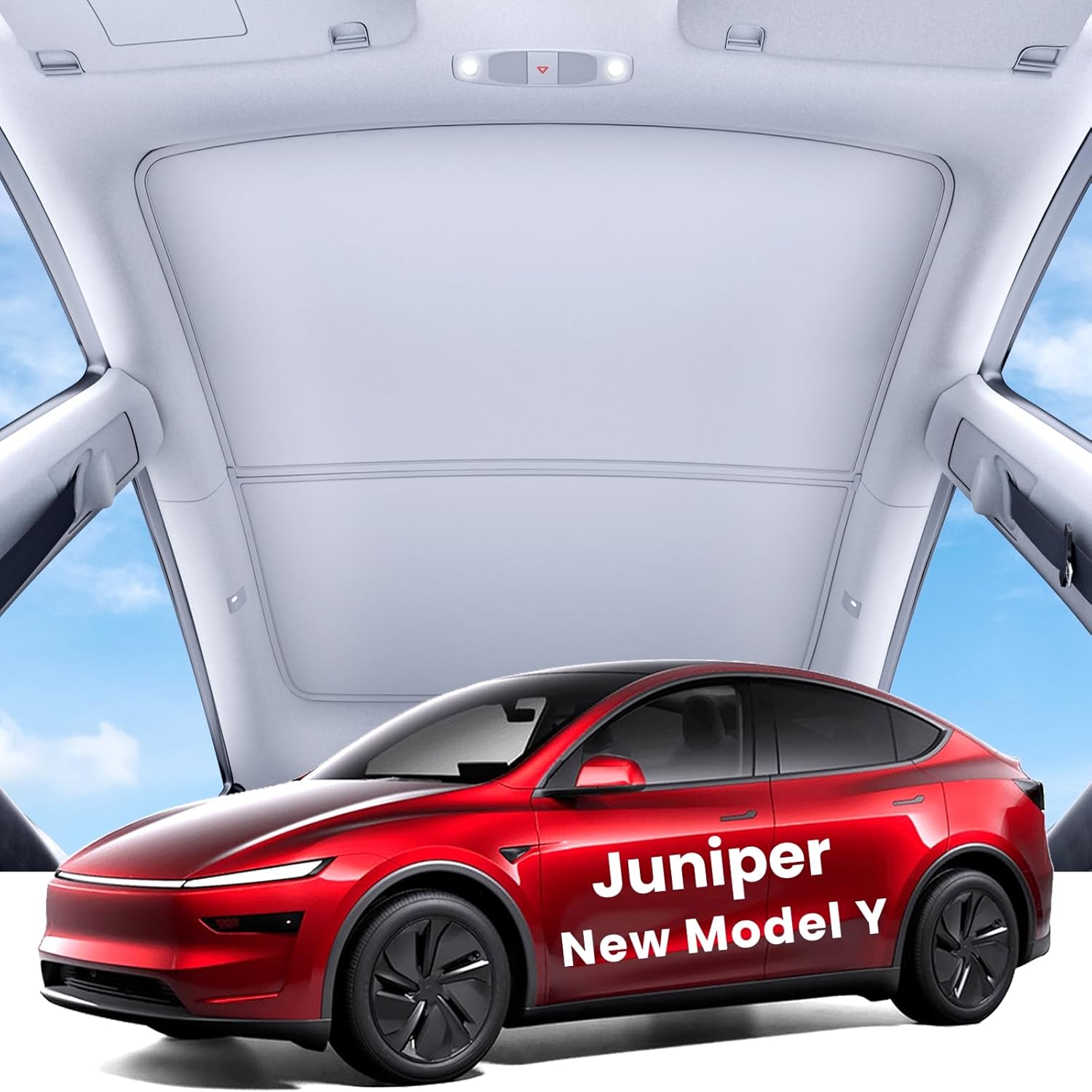REEVAA 2025 Upgrade Tesla Model Y New (Juniper) Sunshade Roof [No Gaps, No-Sagging] Tesla Y Accessories Heat Insulation Foldable Glass Sunroof Cover for Model Y Juniper 2025-2026, 2PCS, Gray