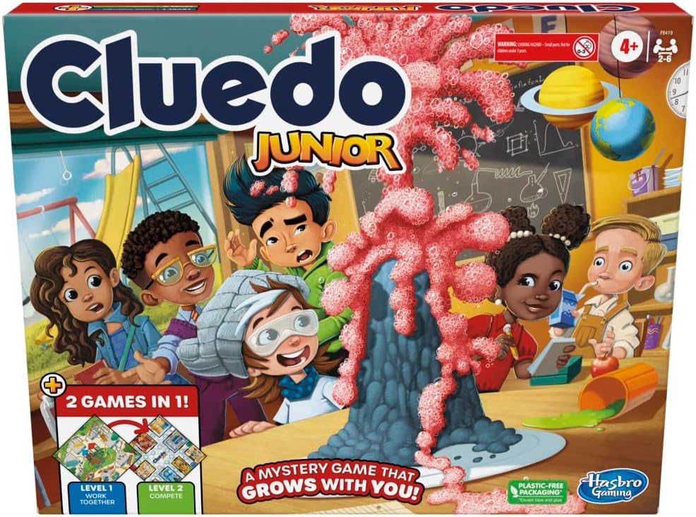 Hasbro Gaming Cluedo Junior Board Game, Reimagined Classic for 2-6 Players, Detective Games for Boys and Girls, 2 in 1 with 2-sided Gameboard, Fun Toy