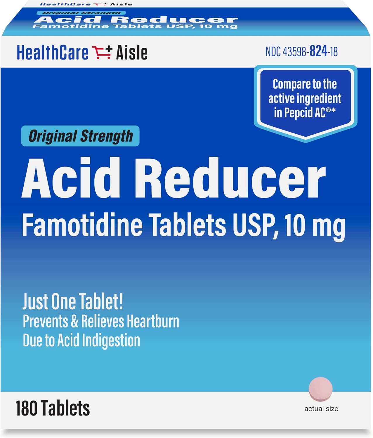 HealthCareAisle Famotidine 10 mg - 180 Tablets - Original Strength Acid Reducer - Prevents and Relieves Heartburn Due to Acid Indigestion