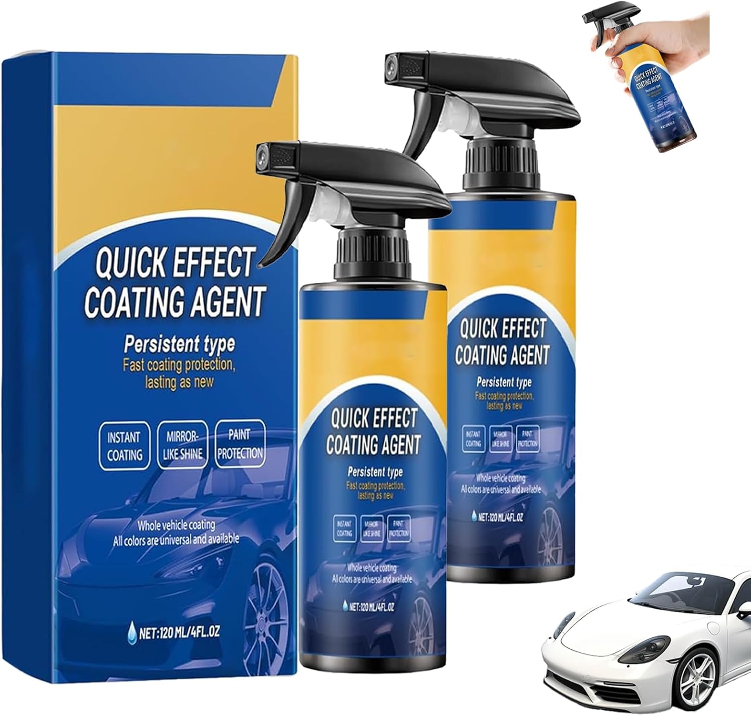 2PCS Quick Effect Coating Agent, 2025 New 3 in 1 High Protection Quick Effect Waterless Wash Coating, Car Coating Spray for Shine and Protection