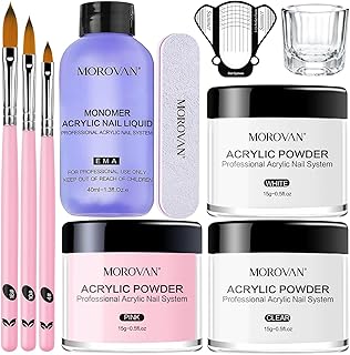 Morovan Acrylic Nail Kit: Clear Pink White Acrylic Powder and Professional Liquid set for Acrylic Nails Extension for Beginner DIY at Home with Acrylic Nail Brush