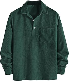 ZAFUL Men's Corduroy Shirts Solid Color 2024 Fall Half Button Long Sleeves Polo Shirt Casual Work Collared Shirt with Pocket