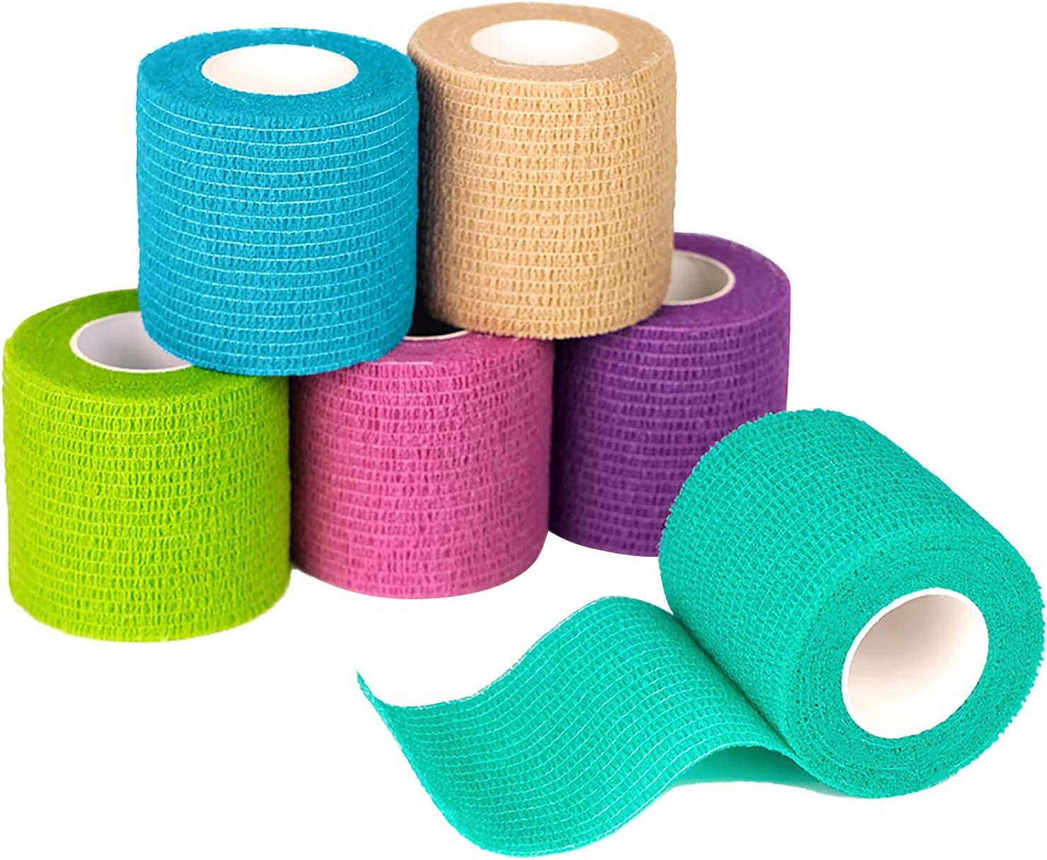 FriCARE Self Adhesive Bandage Wrap, Medical Tape in First Aid Kit, Cohesive Bandages for Wounds Sport Vet, FSA/HSA Eligible, 2 Inches X 5 Yards 6 Rolls, Rainbow