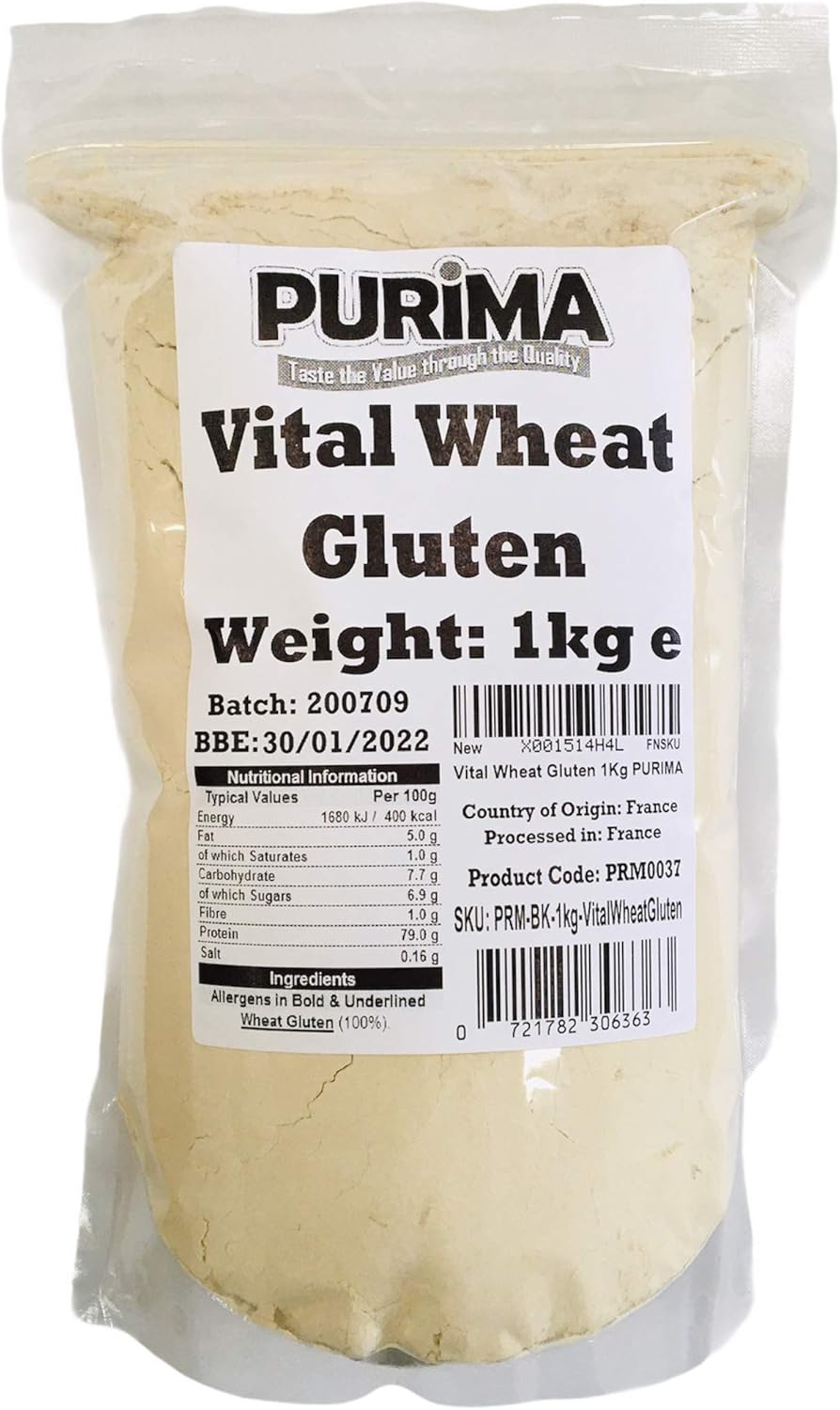 Vital Wheat Gluten 1kg - Flour for Making Seitan - Vegan Meat Substitute - Seitan Flour Powder Baking Bread Bulk PURIMA - 1 kg