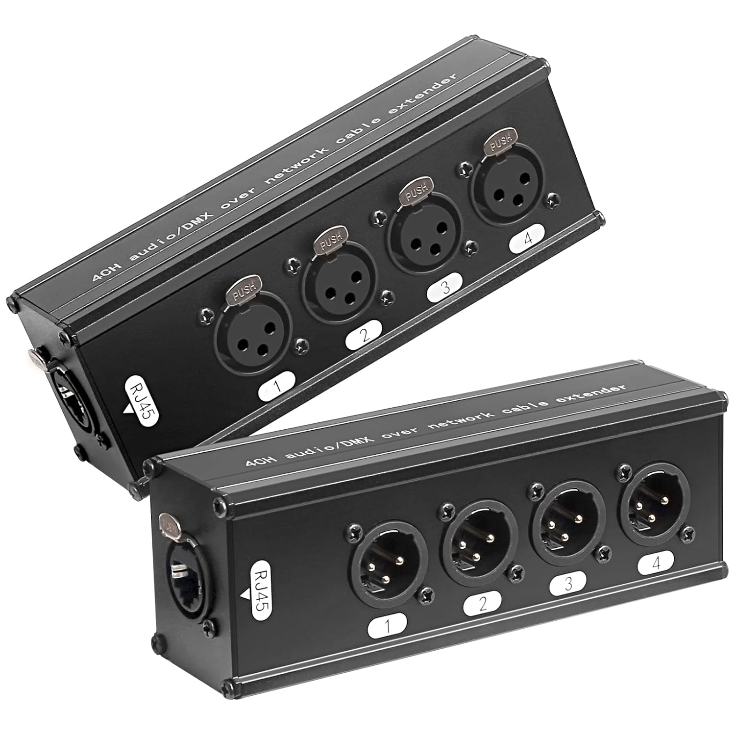 4 Channel Multi Network, 3-Pin XLR Male and Female to Ethercon Cable Channels, DMX Over Network Cable Extender, Compatible RJ45 Cat5/Cat6 Ethernet Extender(1 Pair: 4 Male + 4 Female)