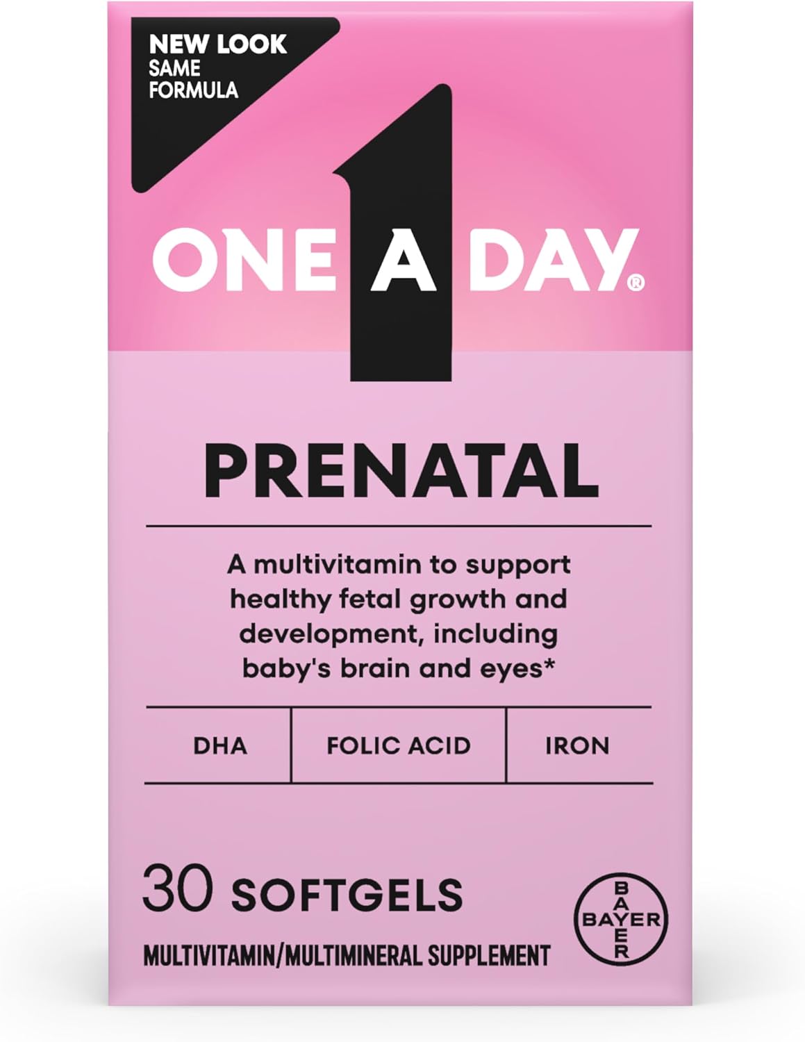 One A Day Prenatal Vitamins- Folic Acid, Iron, Omega- 3 (DHA), Pregnancy Vitamins for Women, Prenatal Multivitamin for Mom and Baby Support, Pregnancy Must Haves 30 Ct (Packaging May Vary)