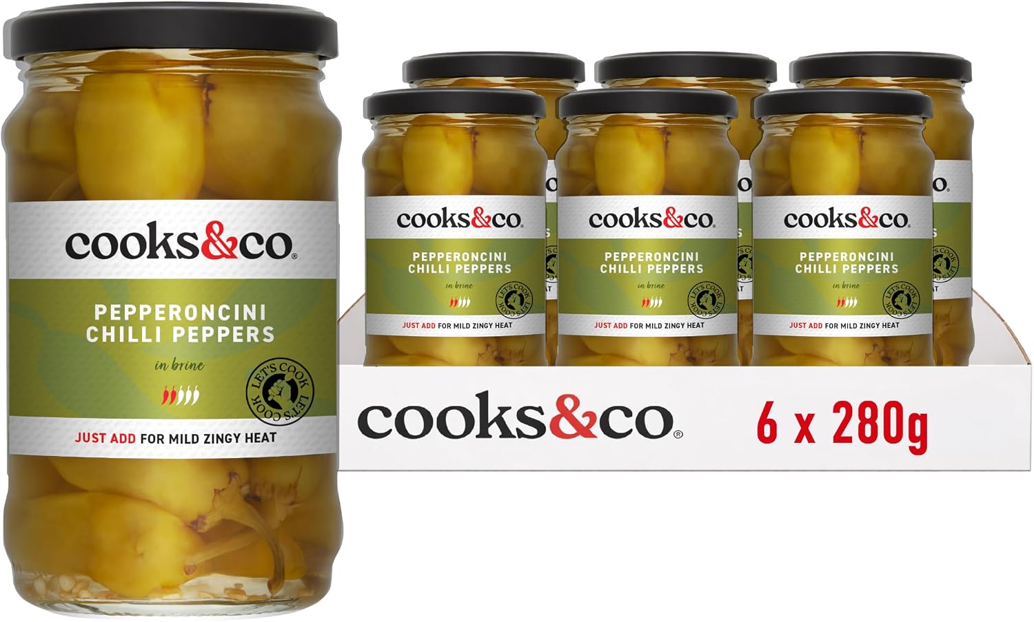 Cooks & Co Green Pepperoncini Peppers 280 g (Pack of 6)