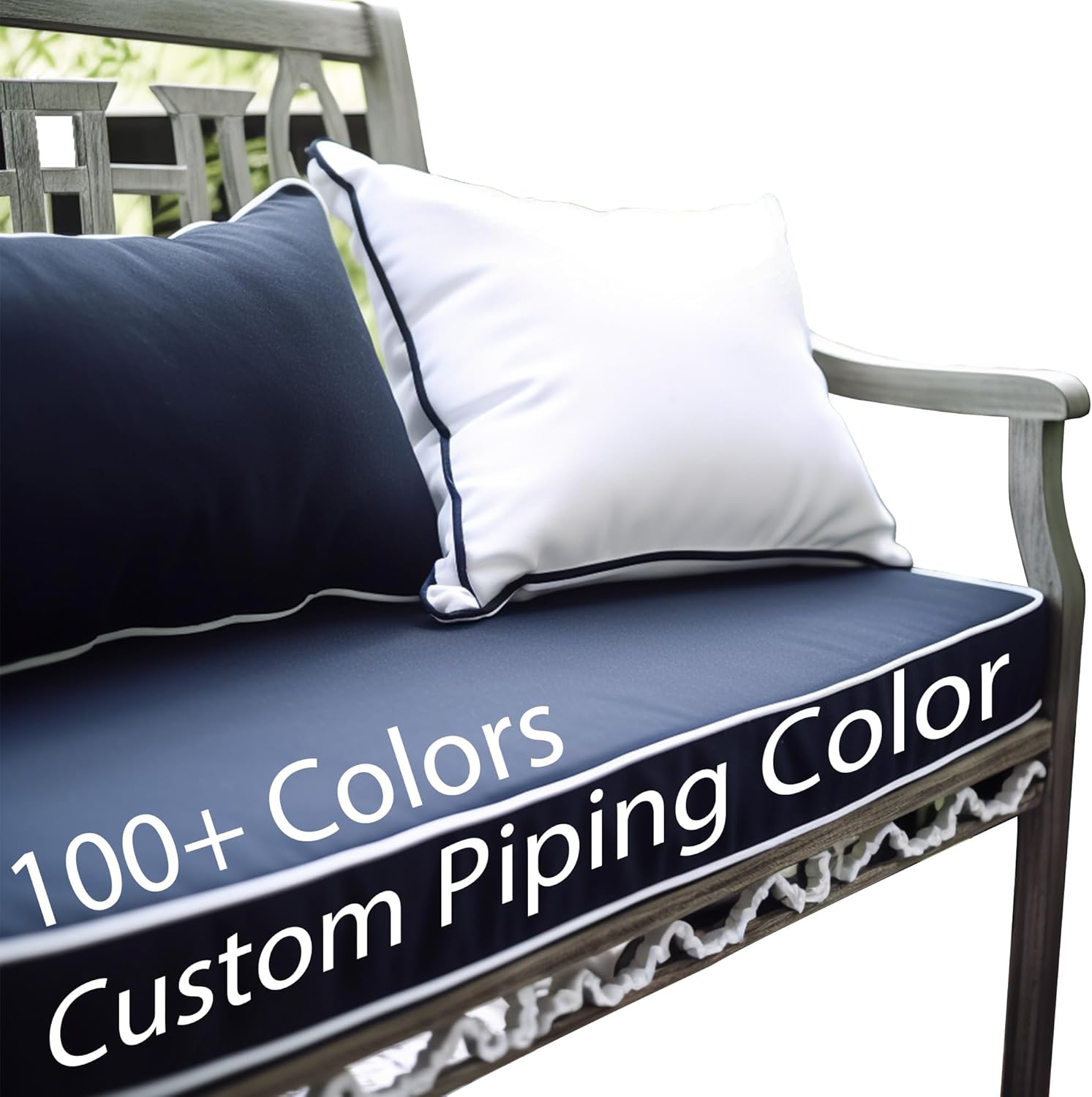 Custom Size Bench Cushion Pads for Indoor Outdoor Furniture Window Seat Sofa Couch Swing 70D High-Resilience Foam with Optional Fabric Embroidery Contrasting Colors Piping