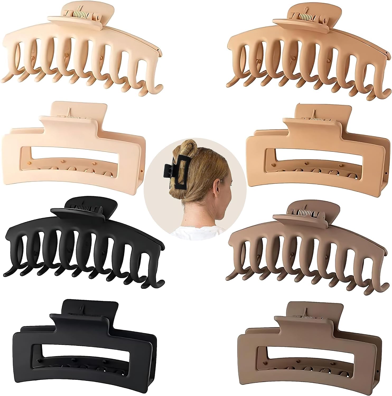 Hair Clips for Women 4.3 Inch Large Hair Claw Clips for Women Thin Thick Curly Hair, Big Matte Banana Clips,Strong Hold jaw clips,8 Pack Neutral Colors (Style A)