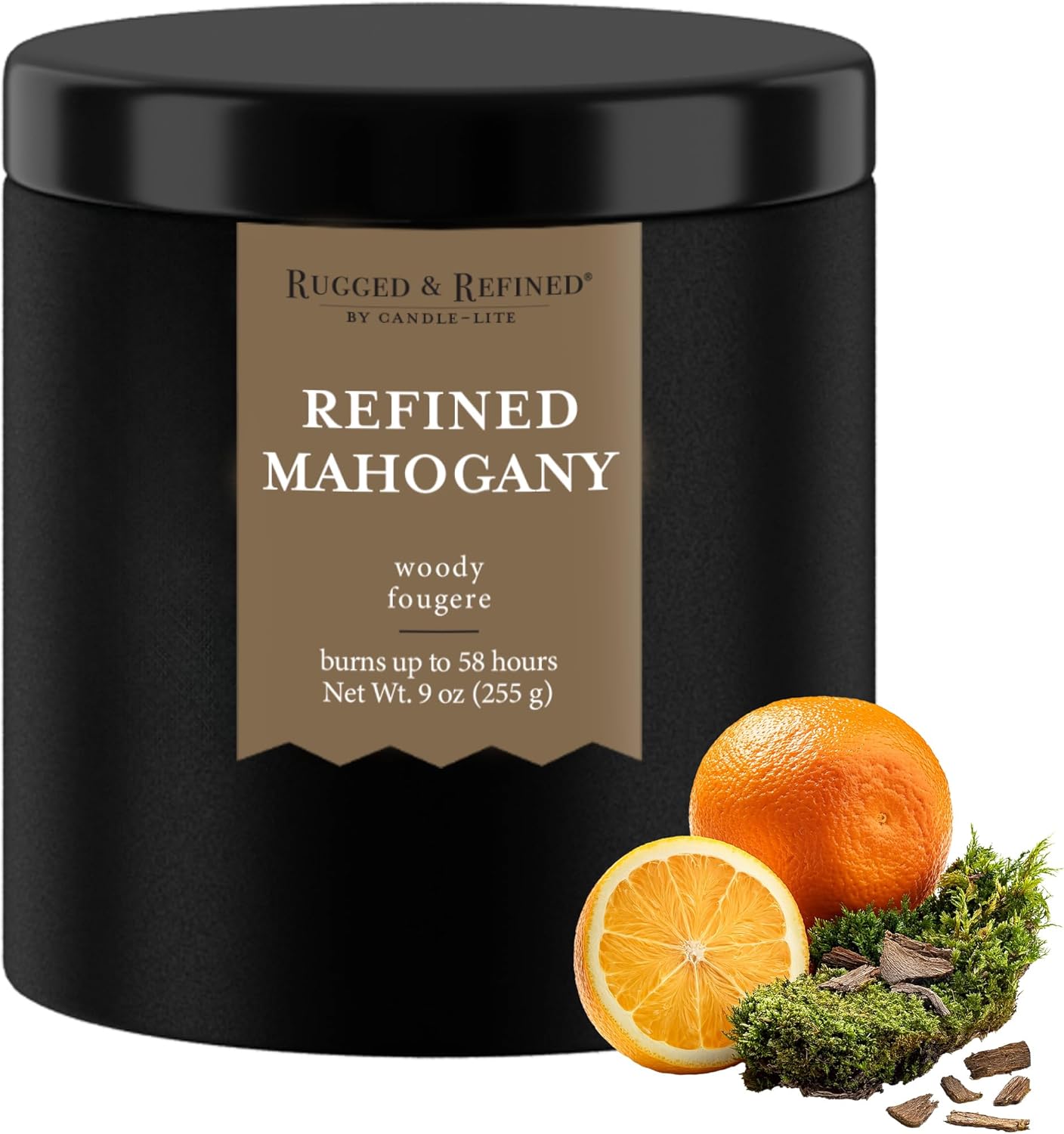 Candle-lite Rugged & Refined Scented Candle for Men, Refined Mahogany, 9 oz Tin, Poured in The USA, Masculine Fragrance, 1-Wick, 58 Hours of Burn Time, Ideal Gift for Man in Your Life & Father's Day