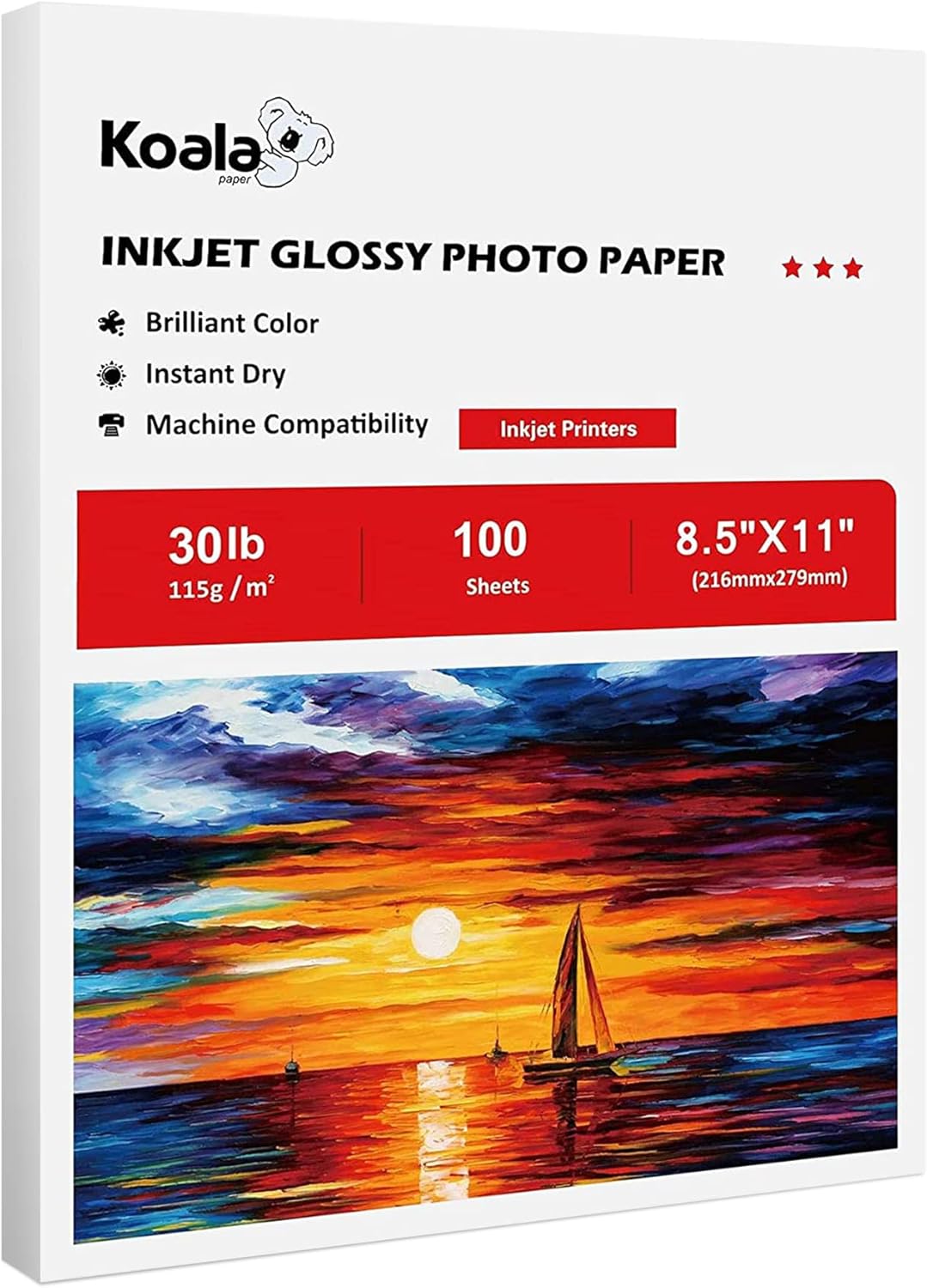 Koala Glossy Thin Inkjet Paper 8.5x11 Inches 100 Sheets Compatible with Inkjet Printer Use DYE INK 115gsm