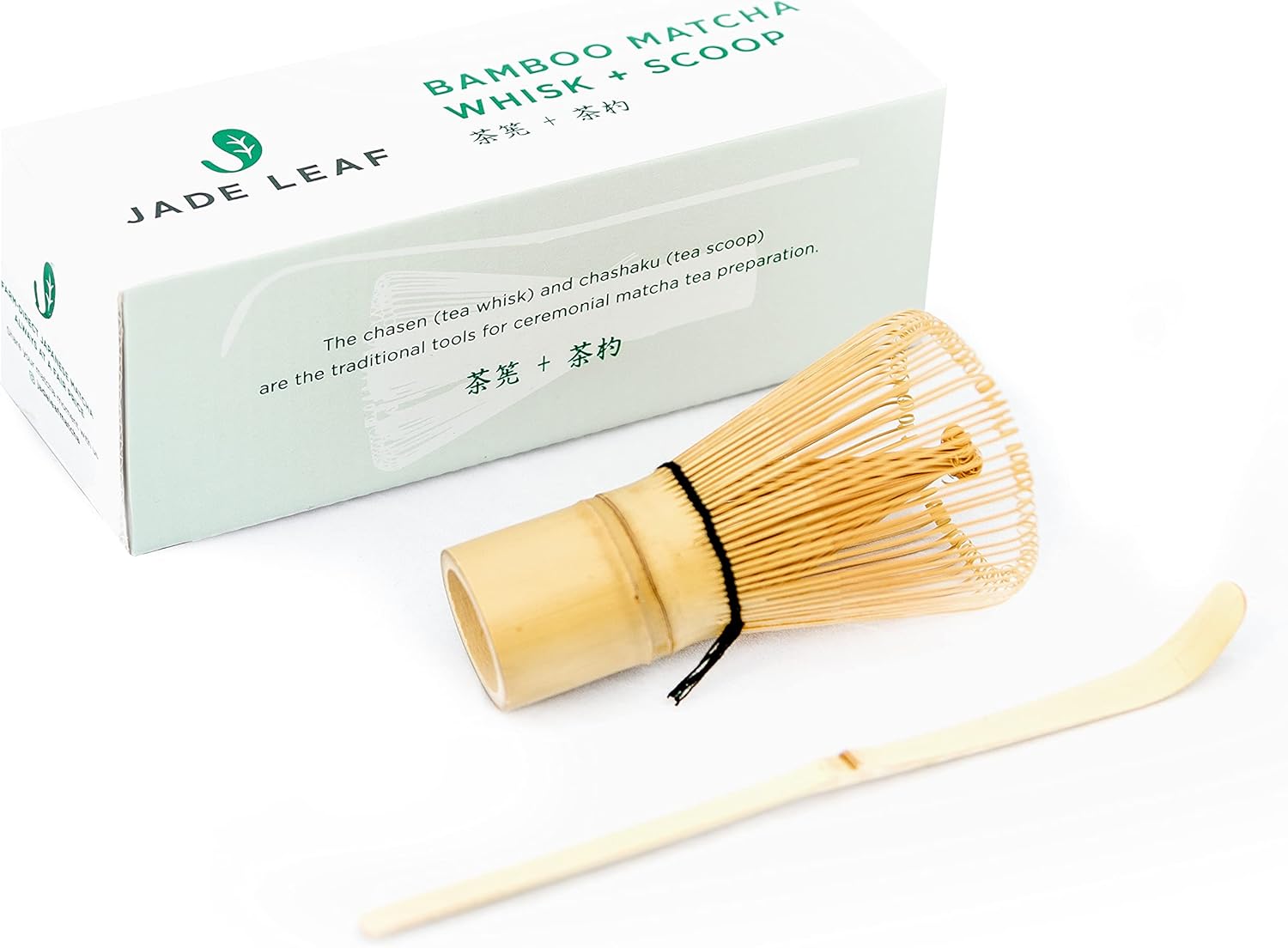 Jade Leaf Matcha Traditional Bamboo Whisk (Chasen) + Scoop (Chashaku) - Replacement Tea Set For Frequent Matcha Green Tea Powder Preparation