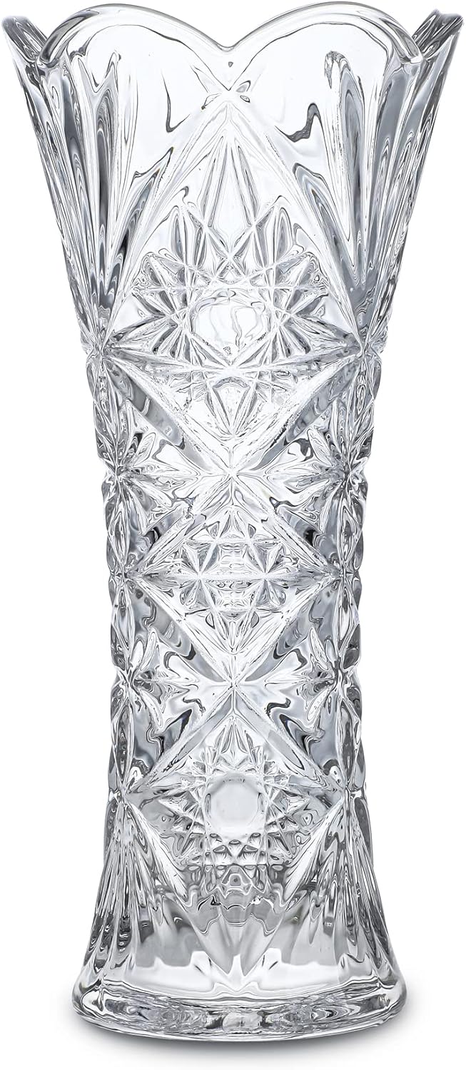 H&D HYALINE & DORA Clear Glass Flower Vase, Thickened Crystal Glass Vase for Living Room, Sunflower Design 7.6" x 3.5"