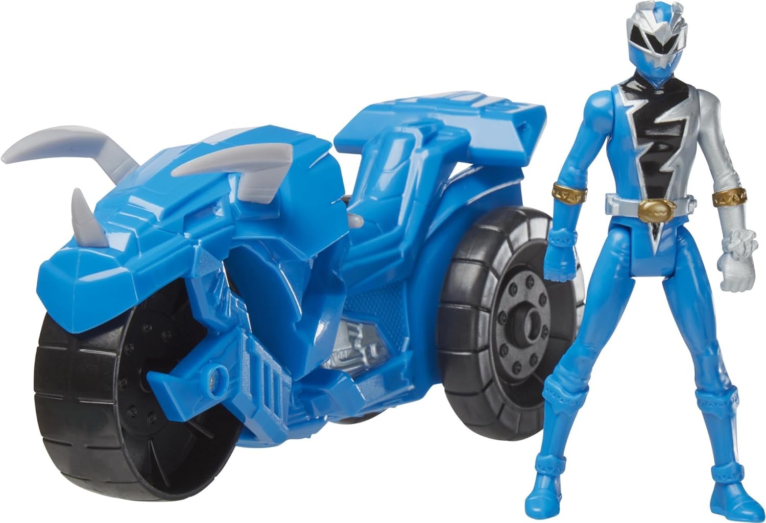 Power Rangers Dino Fury Rip N Go Tricera Battle Rider and Dino Fury Blue Ranger 6-Inch-Scale Vehicle and Action Figure, Toys Kids 4 and Up