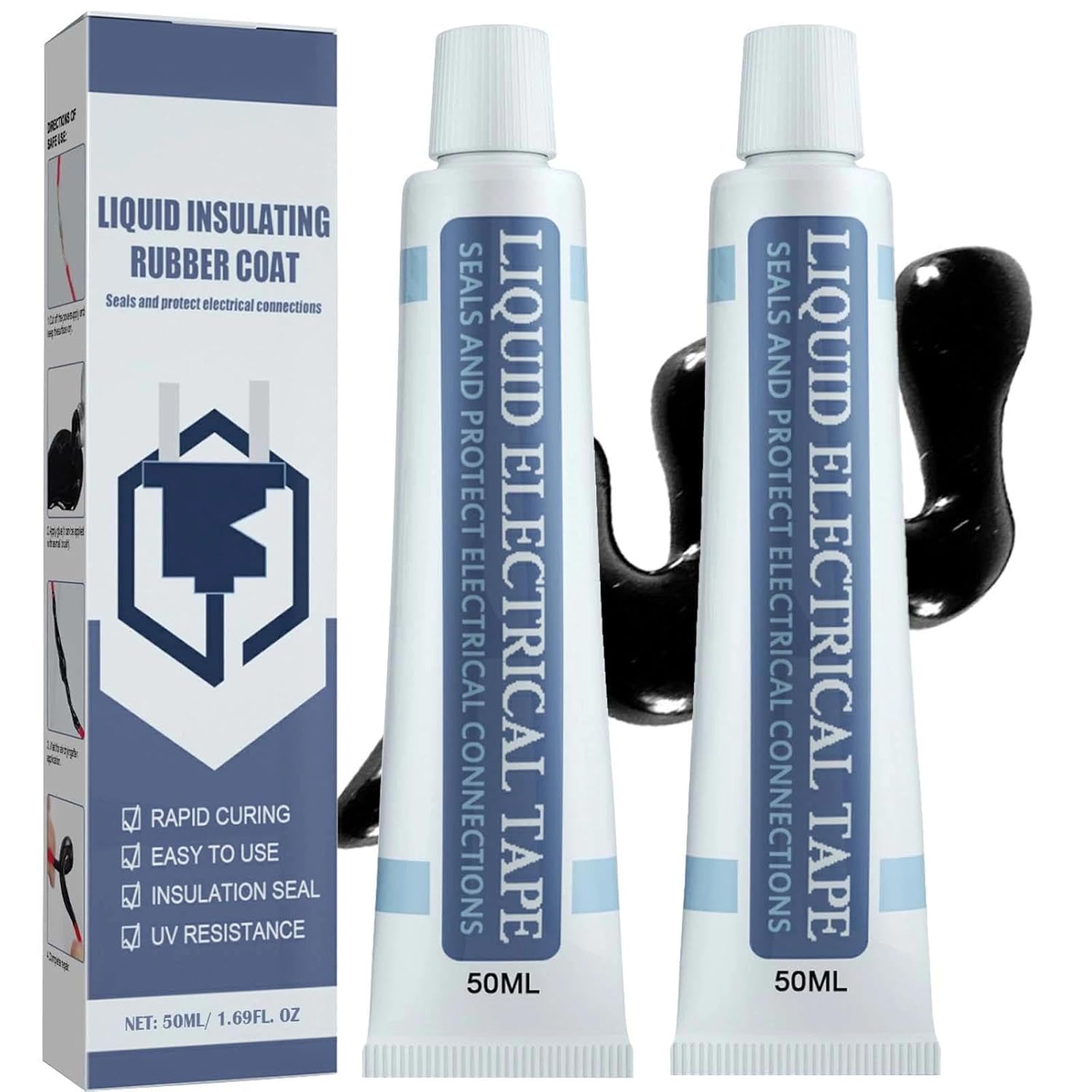 2PCS Insulation Tape Liquid Rubber Waterproof Sealant for Cable Repair - Fast-Drying, Waterproof Electrical Tape for Cable 50mL Tube, Durable, Long-Lasting Protection, Liquid Insulation Glue