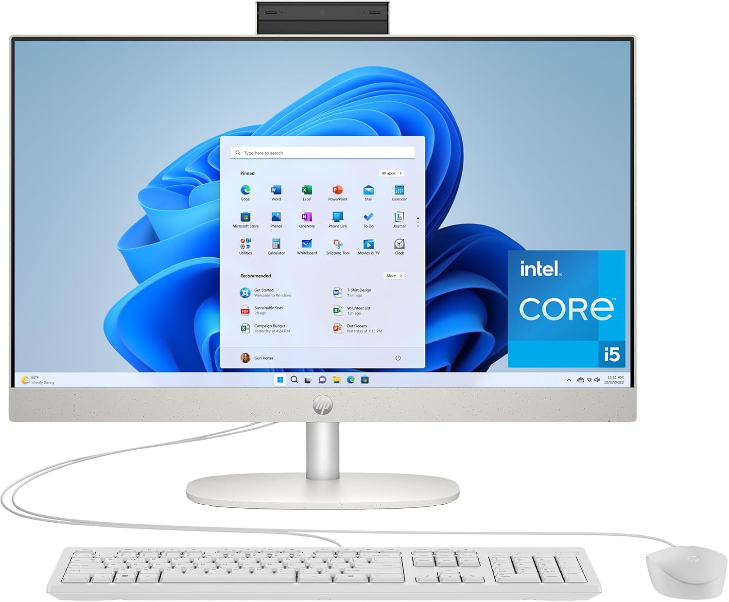 HP 23.8 inch All-in-One Desktop PC, FHD Display, Intel Core i5-1334U, 16 GB RAM, 512 GB SSD, Intel UHD Graphics, Windows 11 Home, Shell White, 24-cr0112 (2025)
