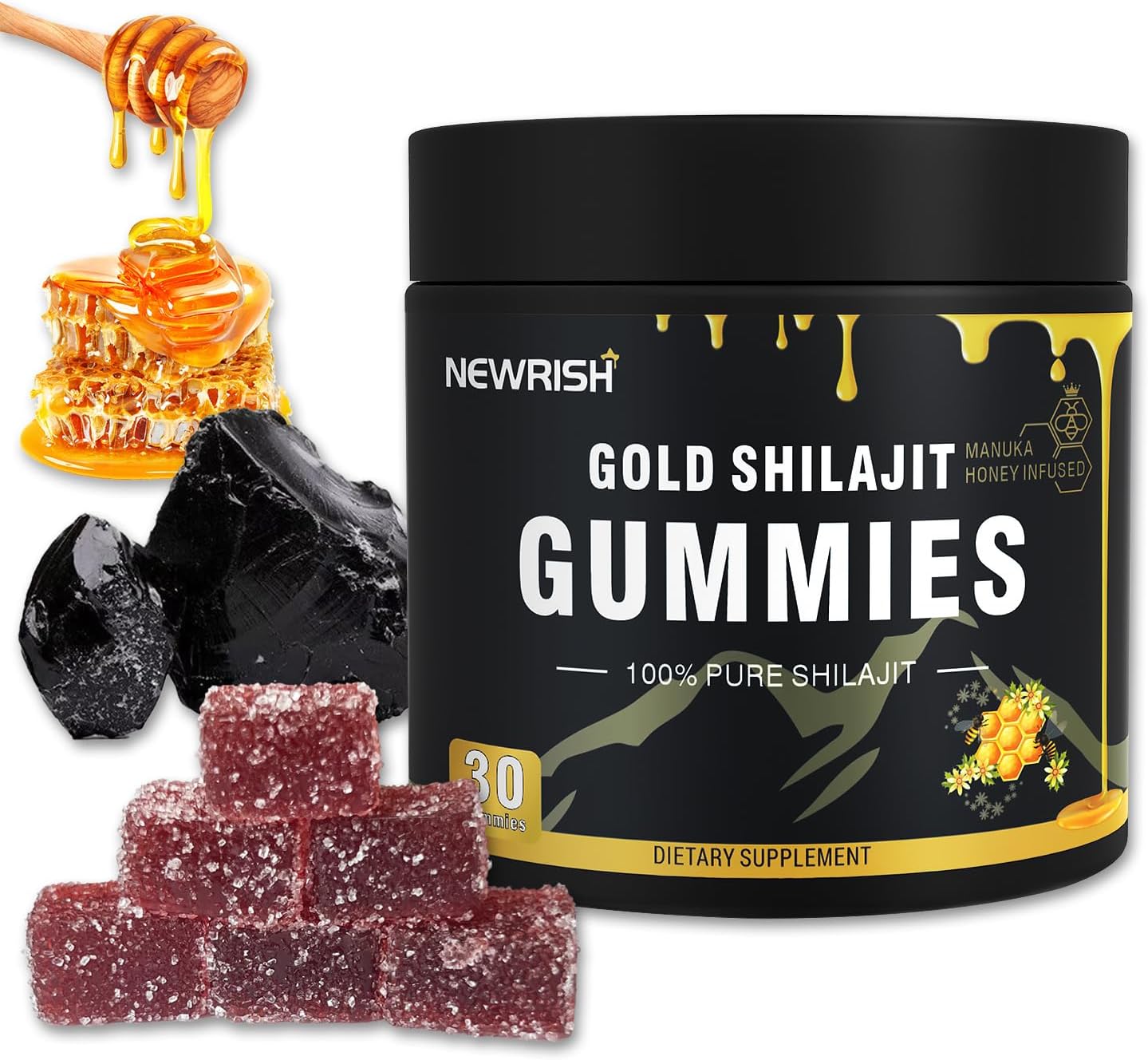 Shilajit Gummies She Lajit Honey Sticks Shilajit for Men Unisex 100% Natural Organic Non-GMO 30-Count Gummies