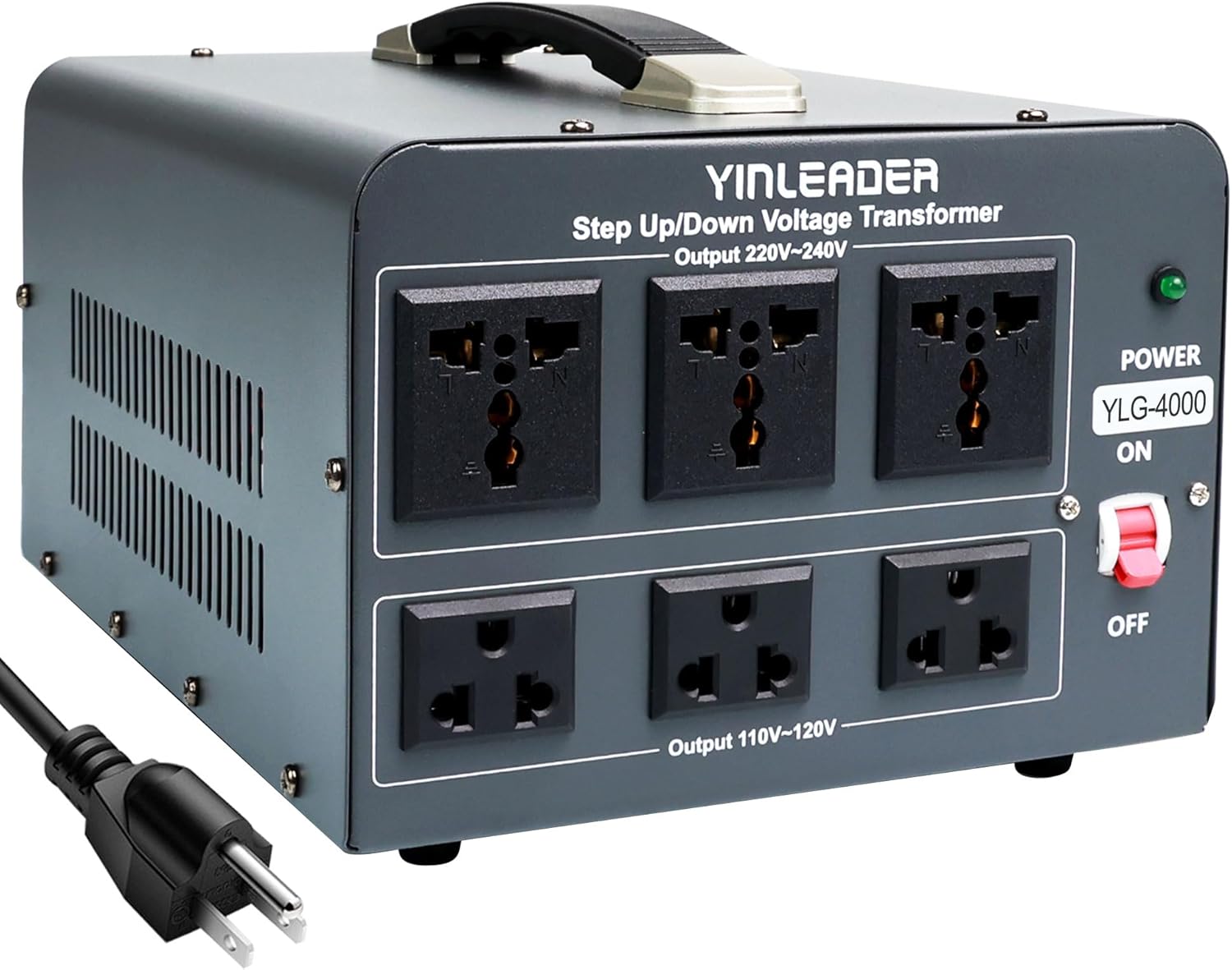 Yinleader 110V to 220V Voltage Converter Transformer 4000W Step Up/Down 110/120-220/240V with US and Universal Outlet,Resettable Circuit Breaker