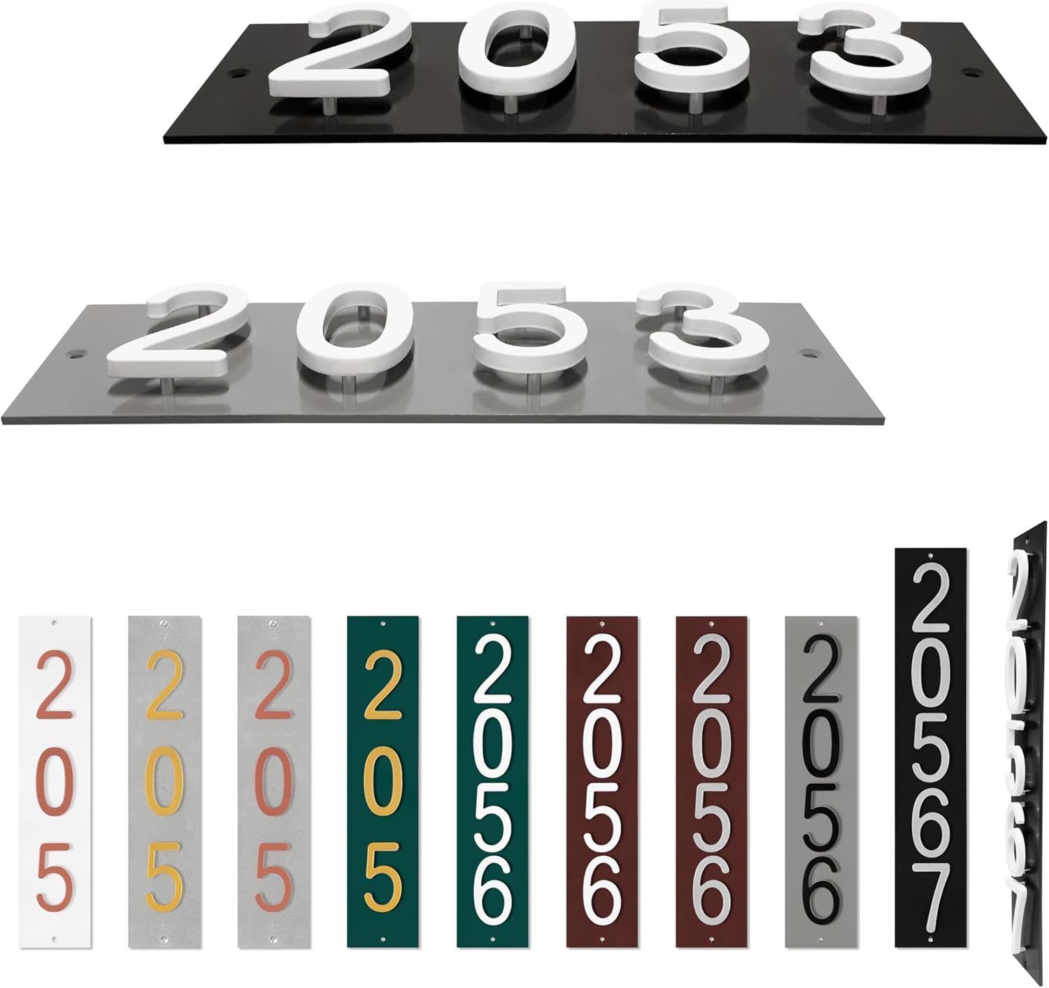 AMGO Personalized House Numbers Address Street Sign Plaque, Floating/Flush Mount, Aluminum Modern for Indoor/Outdoor, Horizontal Vertical for Wall Mailbox (Custom Colors/Numbers)