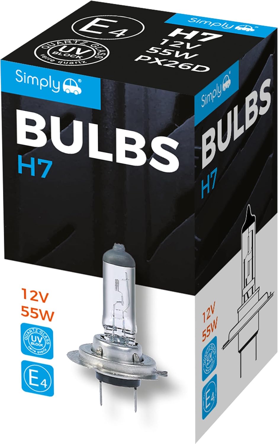 Simply S499 H7 Car Headlight Bulb - 12V, 55W, Complies with ECE R-37, UV Filter, Suitable for all Headlights, Maximum Visibility (BOXED) , White