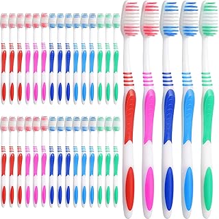 Honeydak 250 Packs Individually Wrapped Toothbrushes Disposable Bulk Toothbrushes Soft Bristle Tooth Brush Manual Travel Toothbrush Rubber Handle Multi Color Toothbrush for Adults
