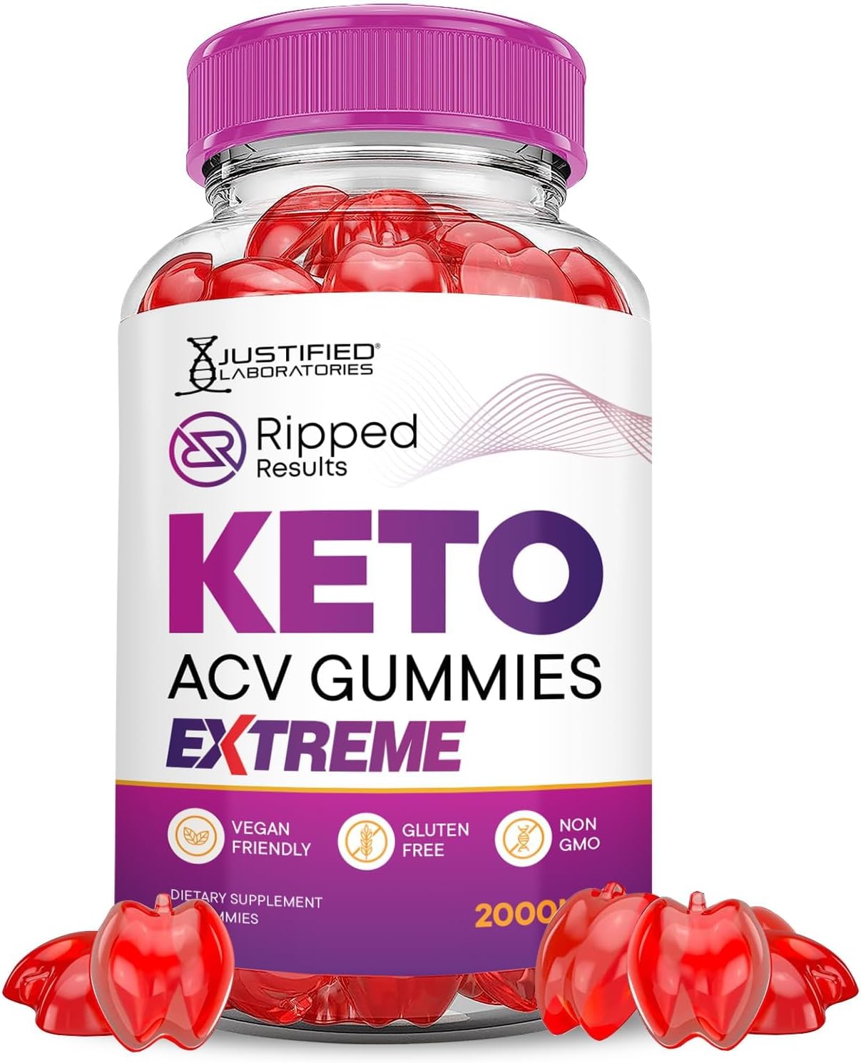 Justified Laboratories Ripped Results Keto ACV Gummies Extreme 2000MG Ripped Results Keto Gummies Apple Cider Vinegar Formulated with Pomegranate Beet Juice Powder B12 Vegan Non GMO 60 Gummys
