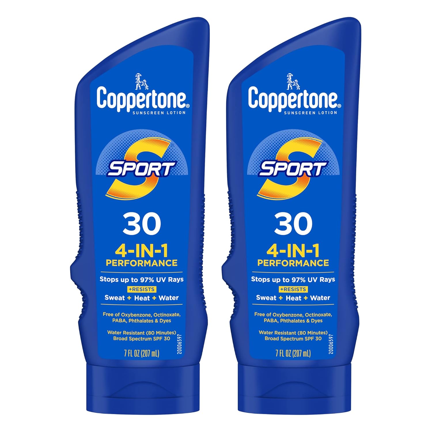 Coppertone Sport Sunscreen Lotion SPF 30, Sweat, Heat and Water Resistant Sunblock, Lightweight, Oxybenzone Free, Sunscreen Twin Pack, 3 Fl Oz Bottle, Pack of 2