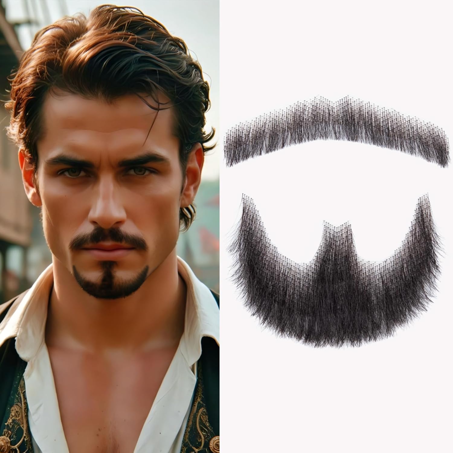 Celie Fake Beard 100% Human Hair Fake Mustache Realistic Beard Fake Facial Hair Lace Invisible Goatee Beards Halloween Dressing Men Makeup Entertainment/Drama/Party/Movie Prop