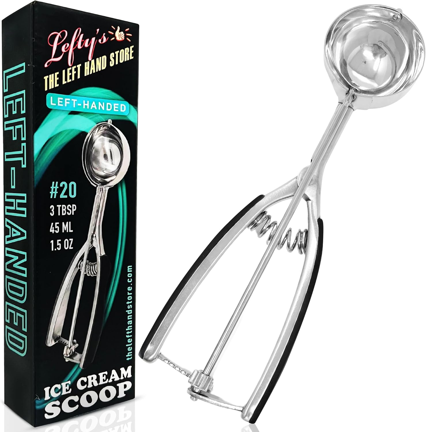 Lefty’s Left handed Ice Cream Scoop - #20 Large 1.5 OZ - Portion Kitchen Tool - Great for Scooping & Portioning Cookies, Meat Balls, Cupcakes - Gifts for Left-Handed, Lefty, Adults, Chefs and Women