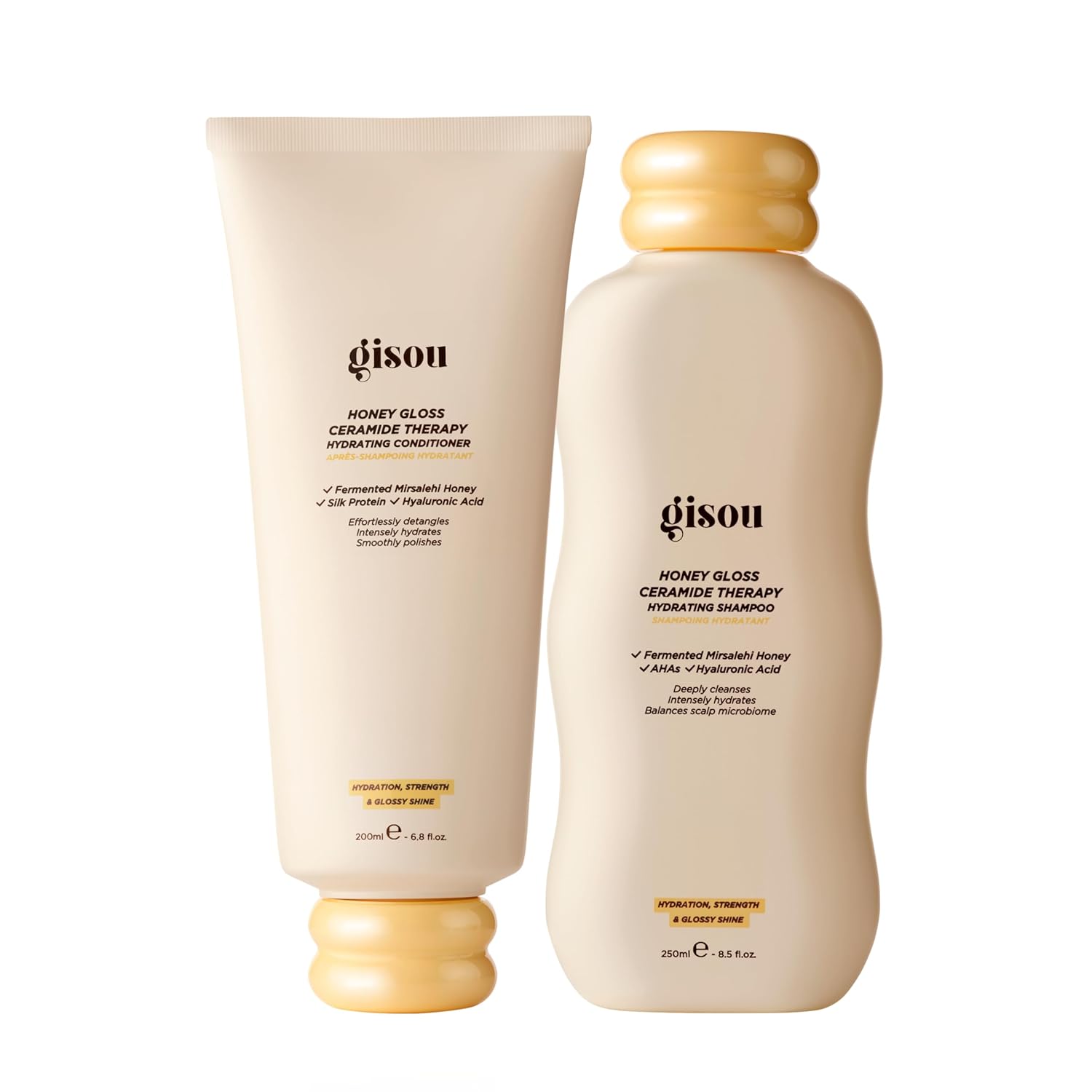 Gisou Honey Gloss Hair Wash Duo - Hydrating Shampoo & Conditioner with Fermented Mirsalehi Honey, Biomimetic Ceramides & Hyaluronic Acid, Strength & Glossy Shine, For All Hair Types