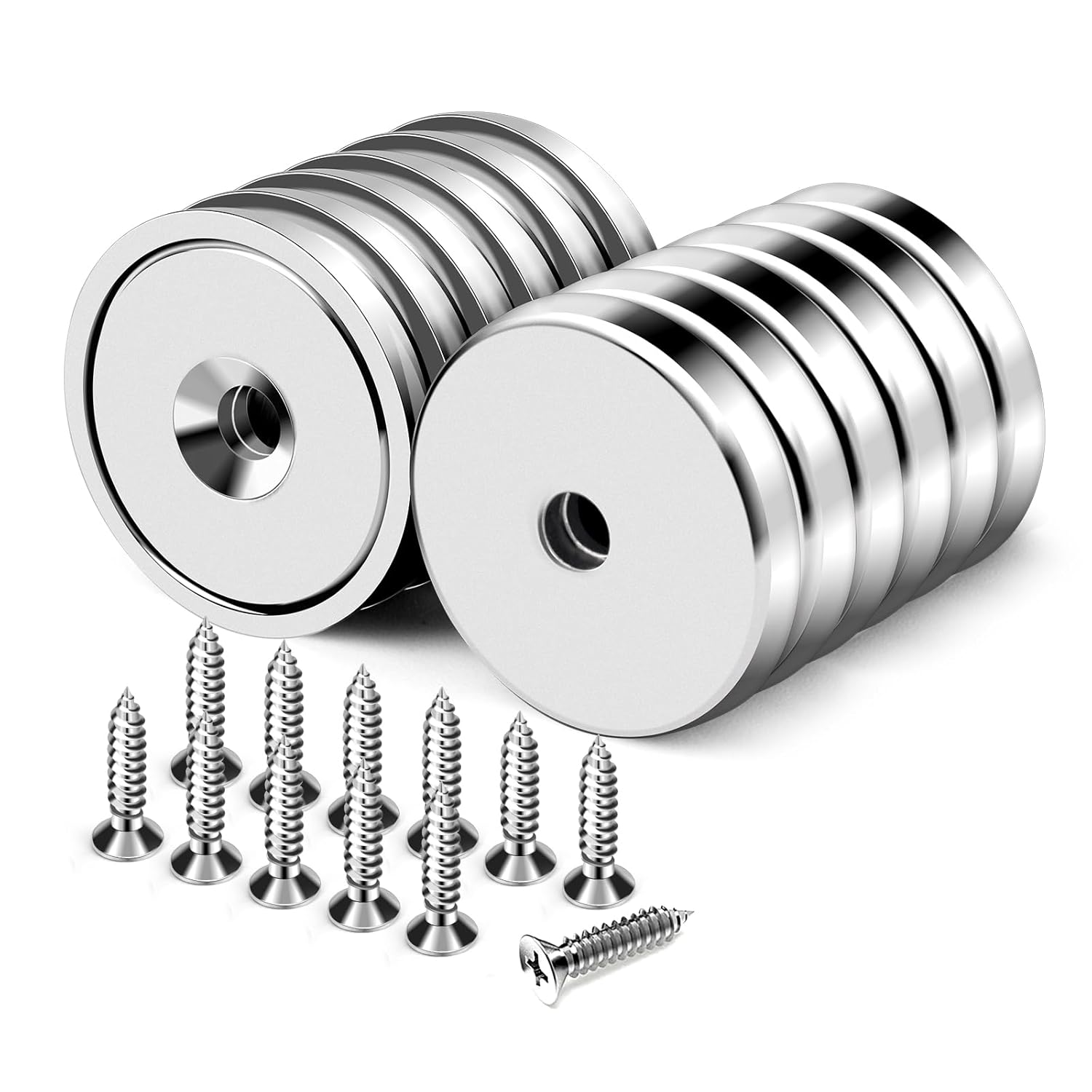 DIYMAG Neodymium Round Base Cup Magnet,60LBS Strong Rare Earth Magnets with Heavy Duty Countersunk Hole and Stainless Screws for Refrigerator Magnets,Office,Craft,etc-Dia 0.98 inch-Pack of 12