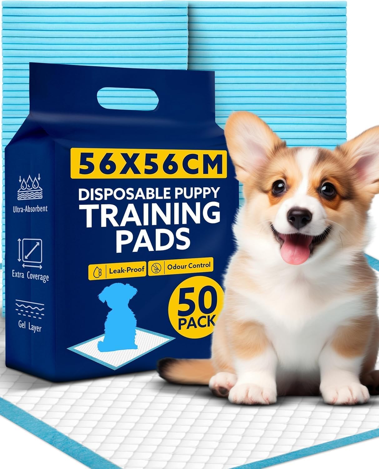 SA Products Puppy Pads 50 Pack, Super Absorbent Large Training Pads, Leak-Proof Heavy Duty Dog Pads, Puppy Training Pads (56 x 56cm)