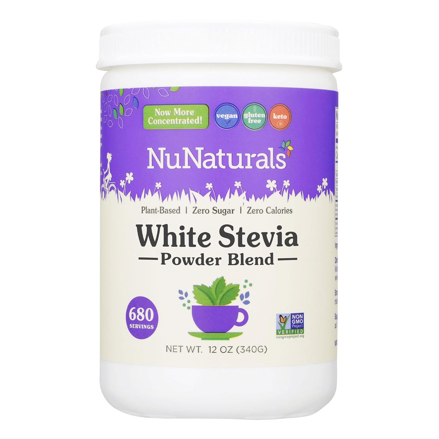 NuNaturals White Stevia Powder Blend, Sugar-Free Sweetener, 12 oz