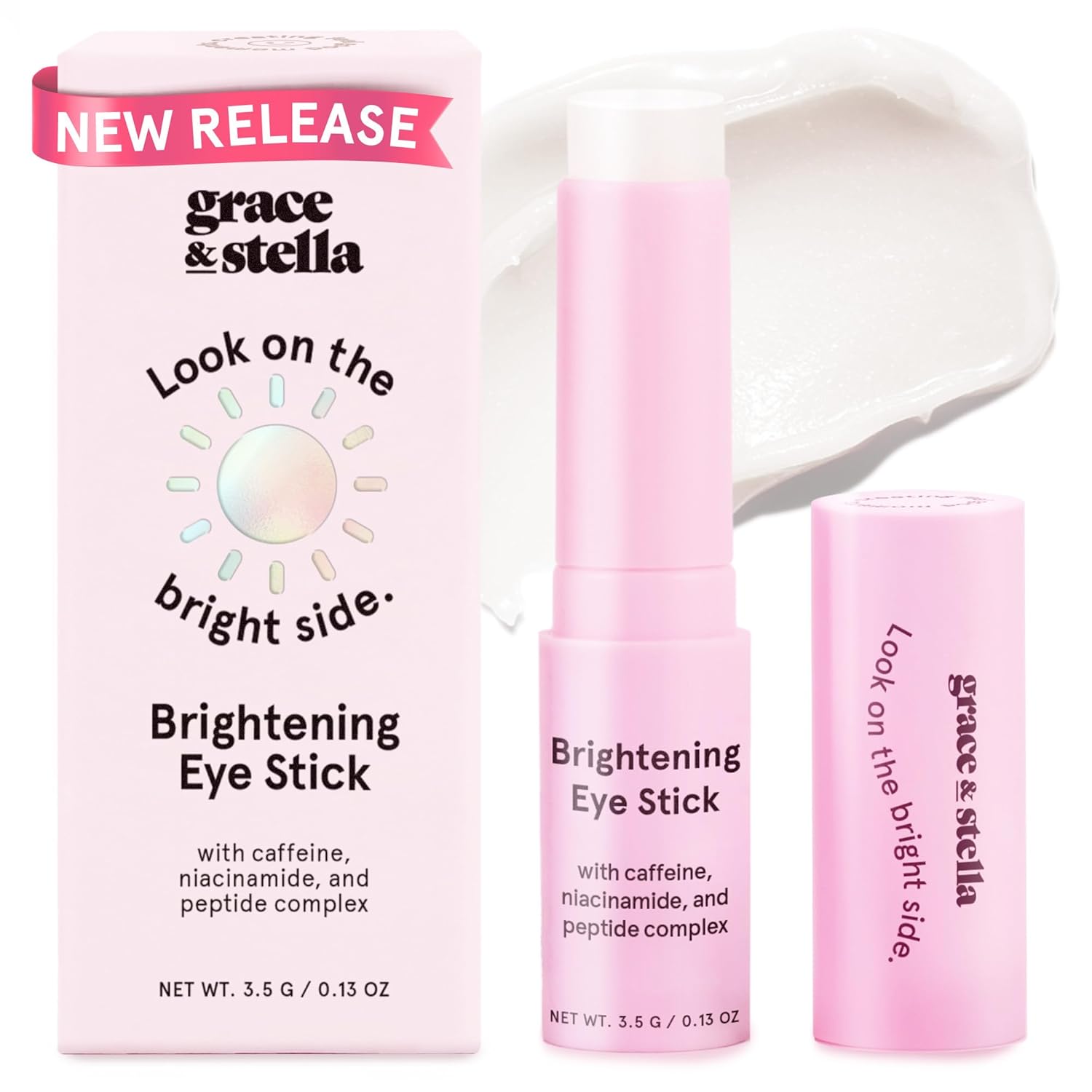 grace & stella Under Eye Brightener Balm Stick - Caffeine Eye Cream for Dark Circles, Puffiness, Wrinkles - Moisturizer Stick with Niacinamide, Hyaluronic Acid, Peptides - Vegan Skincare (0.13oz/3.5g)