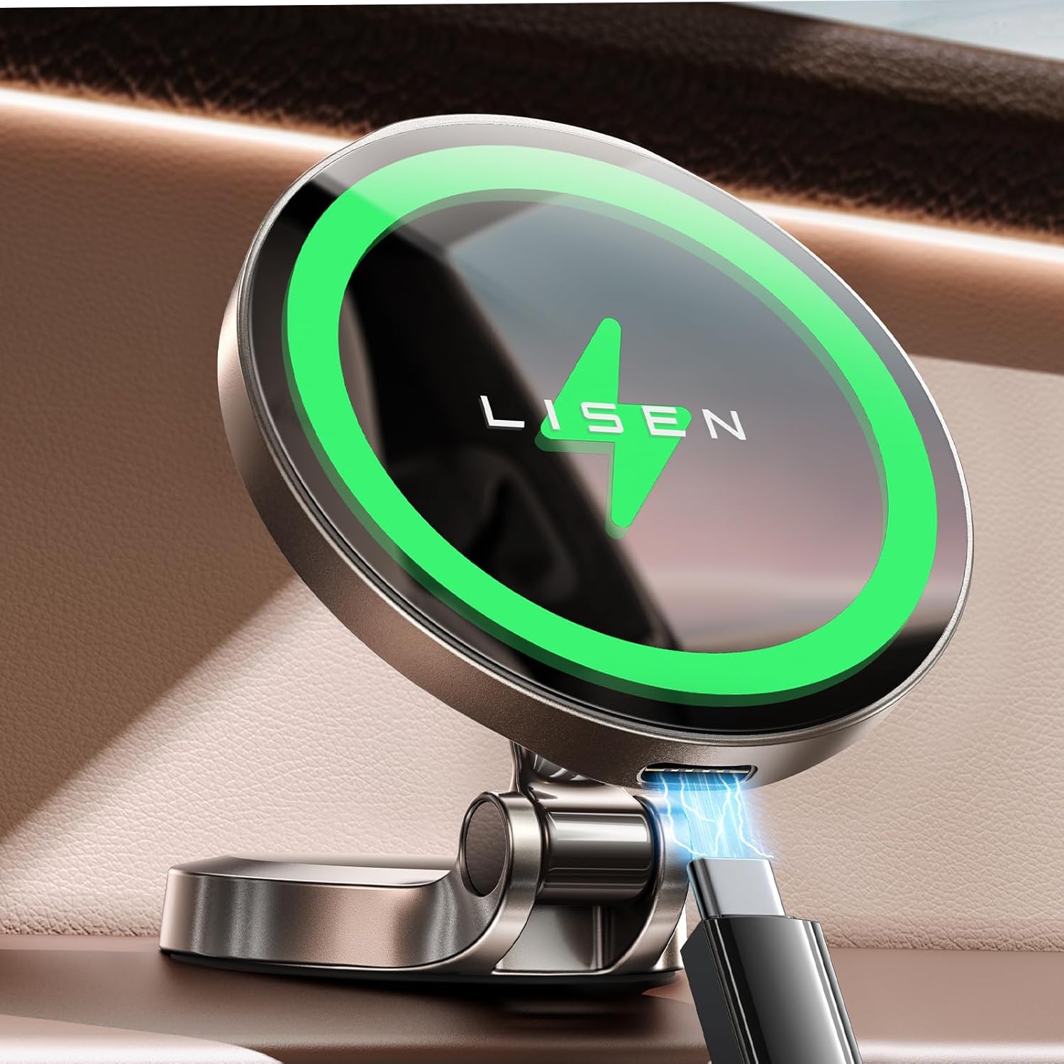LISEN 15W Magsafe Car Mount Charger, Wireless Charger iPhone Holder Compatible With Magsafe for iPhone 16 Pro Max Plus Mini 15/14/13/12 MagSafe Case
