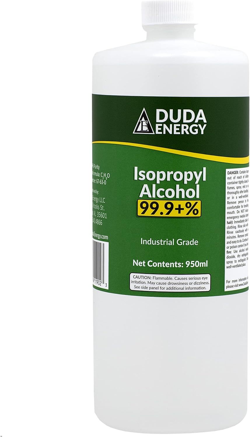 Duda Energy 4 x 950ml Bottles of 99.9+% Pure Isopropyl Alcohol Industrial Grade IPA Concentrated Rubbing Alcohol 1 Gallon Total, Clear, 32.12 Fl Oz (Pack of 4), 128.4 Fl Oz