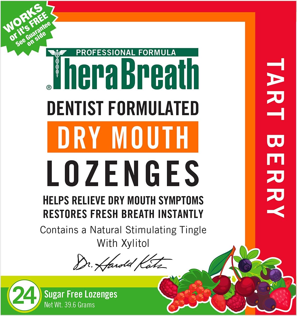 TheraBreath Dry Mouth ZINC Lozenges, Tart Berry Flavor, 24 Lozenges