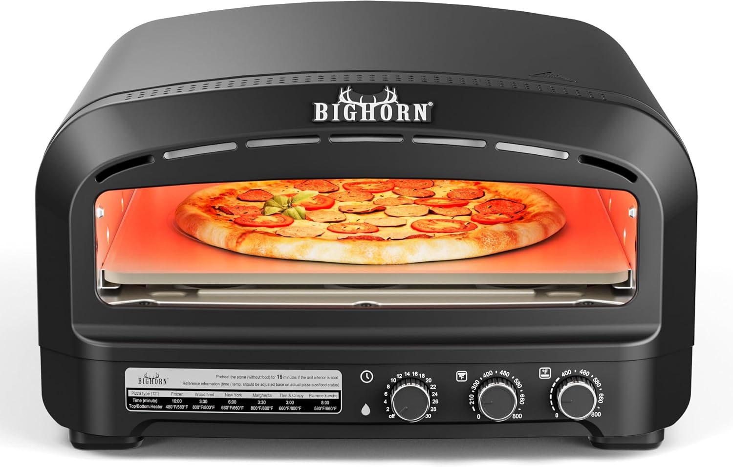 BIG HORN OUTDOORS Pizza Oven Indoor, 14" Electric Countertop Pizza Oven with 6 Modes, Heats up to 800°F Pizza Maker, Flip-Up Design Pizza Cooker for Home Kitchen, Restaurants, Parties