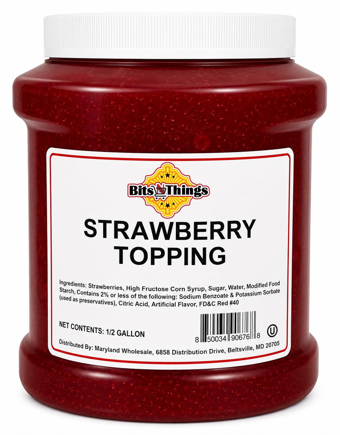 Strawberry Dessert Topping 64 oz | Ice Cream, Sundaes, Cheesecake & Pie Filling | Kosher, Made in America | Bakery & Dessert Sauce | Bits N Things