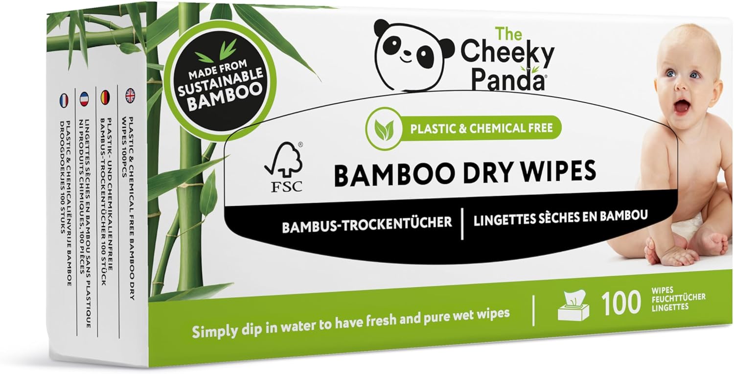 The Cheeky Panda Dry Wipes | Pack of 100 Bamboo Dry Wipes For Adults Personal Care & Babies | Super Soft and Strong