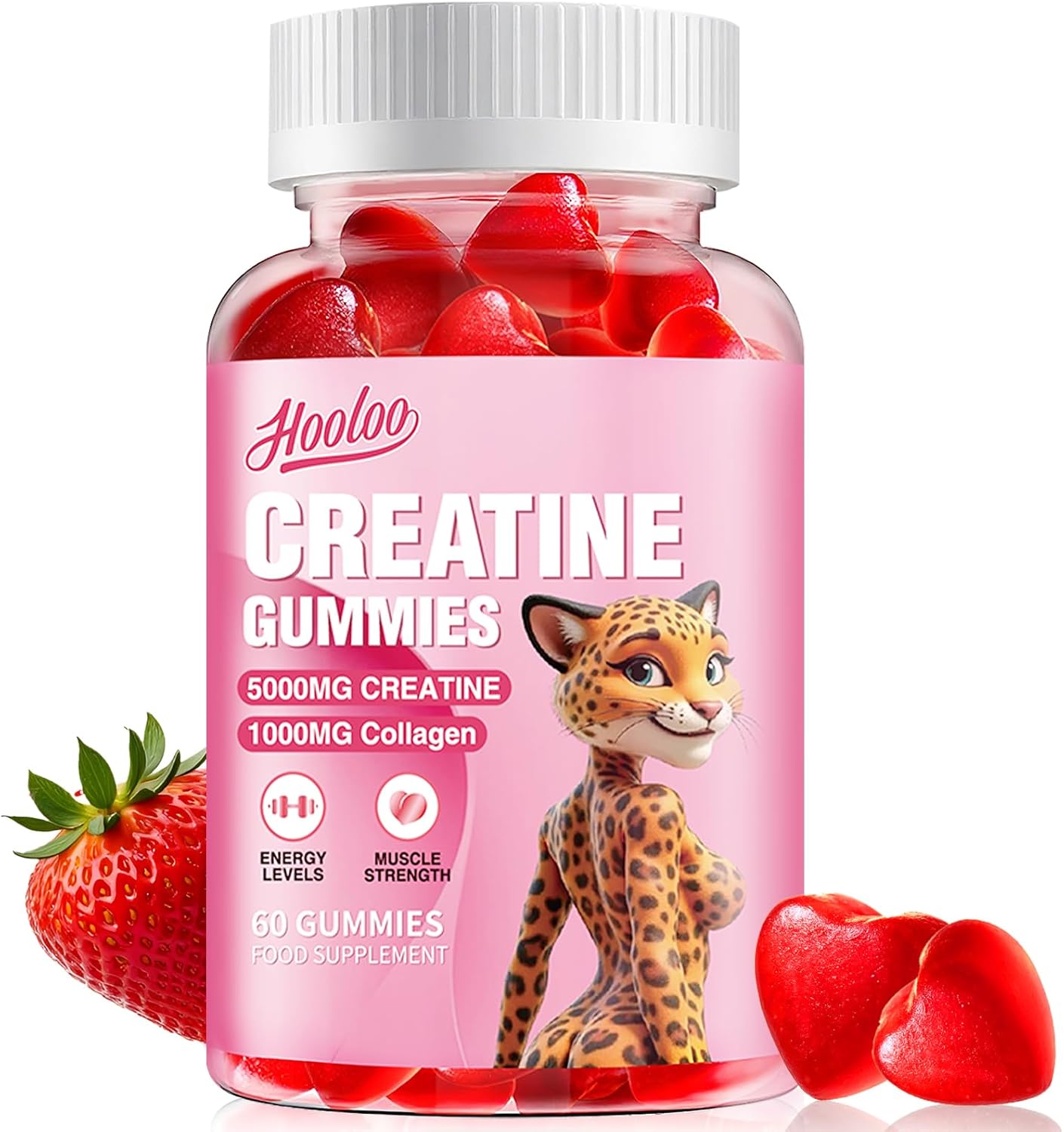 Creatine Gummies 5000mg Creatine Monohydrate with 1000mg Collagen (1 Month Supply) for Men & Women, Vegan & Sugar-Free, Easy Pre/Post Workout Gym Support for Performance and Muscle Power (60 Count)