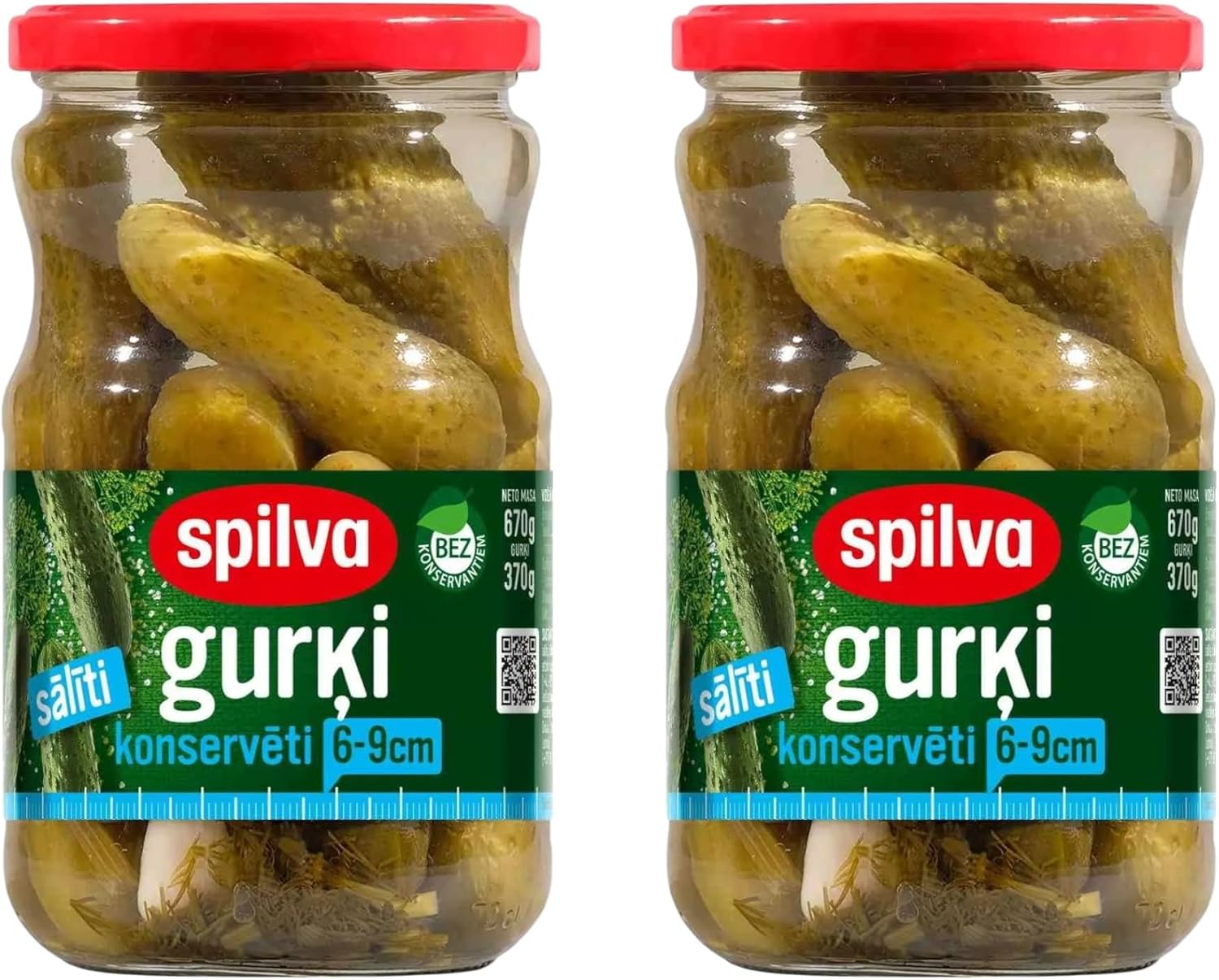 Spilva Salted Pickled Gherkins, 6-9 cm, 670g, Pack of 2
