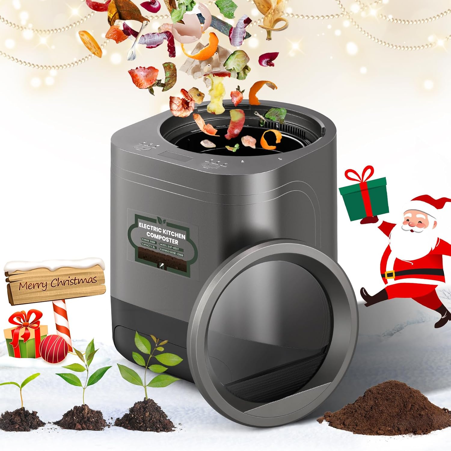 Huanyu Electric Kitchen Waste Composter Smart Kitchen Waste Disposer with Visible Window 3L Food Cycler Electric Composter