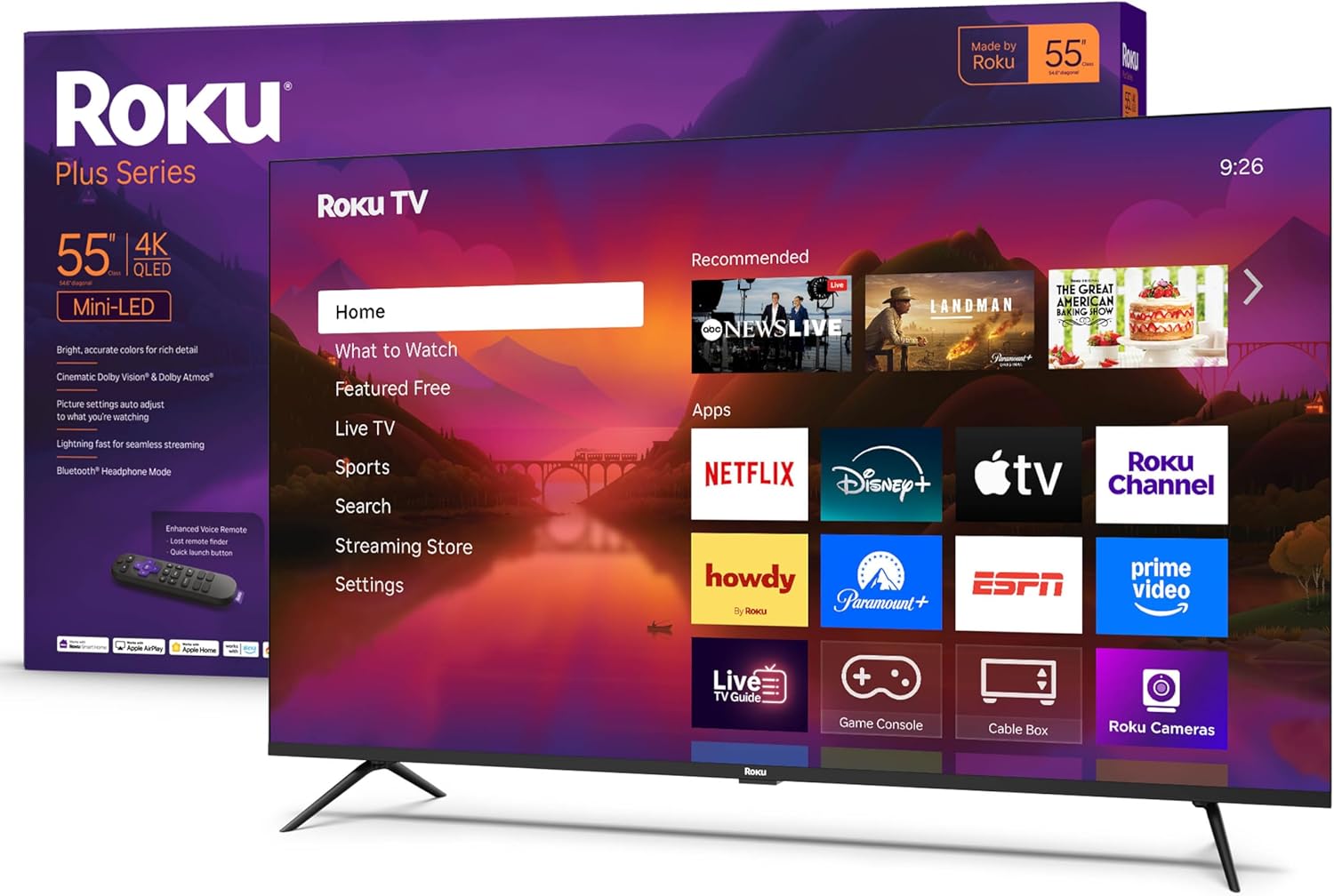 Roku Smart TV – 55-Inch Plus Series, Mini-LED TV – RokuTV with Enhanced Voice Remote – Flat Screen 4K QLED Television with Dolby Vision & Wi-Fi for Streaming Live Local News, Sports