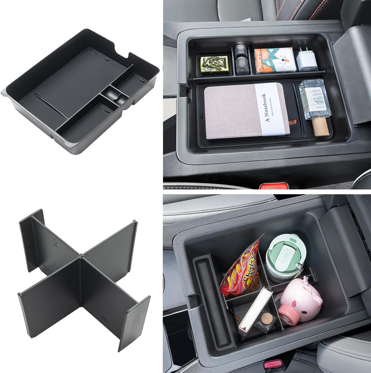 2-Piece Center Console Organizer & Armrest Divider Set for 2023-2025 Honda Pilot, 2024-2026 Passport, 2024-2025 Ridgeline | Custom Fit Durable ABS Plastic Storage Tray