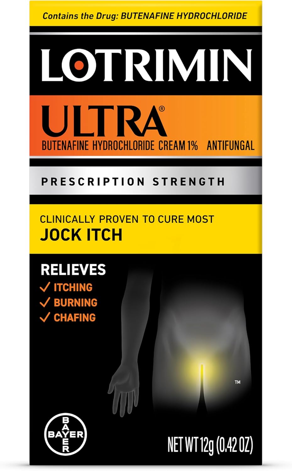 Lotrimin Ultra Jock Itch Cream - Powerful Butenafine Hydrochloride Treatment for Jock Itch, 0.42 Ounce (12 Grams) (Packaging May Vary)