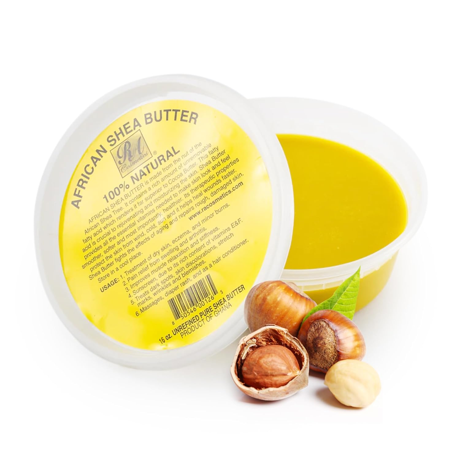 RA Cosmetic's 100% Natural Unrefined Yellow Shea Butter – Pure African Luxury for Skin & Hair - Sourced from Ghana - 16oz Jar