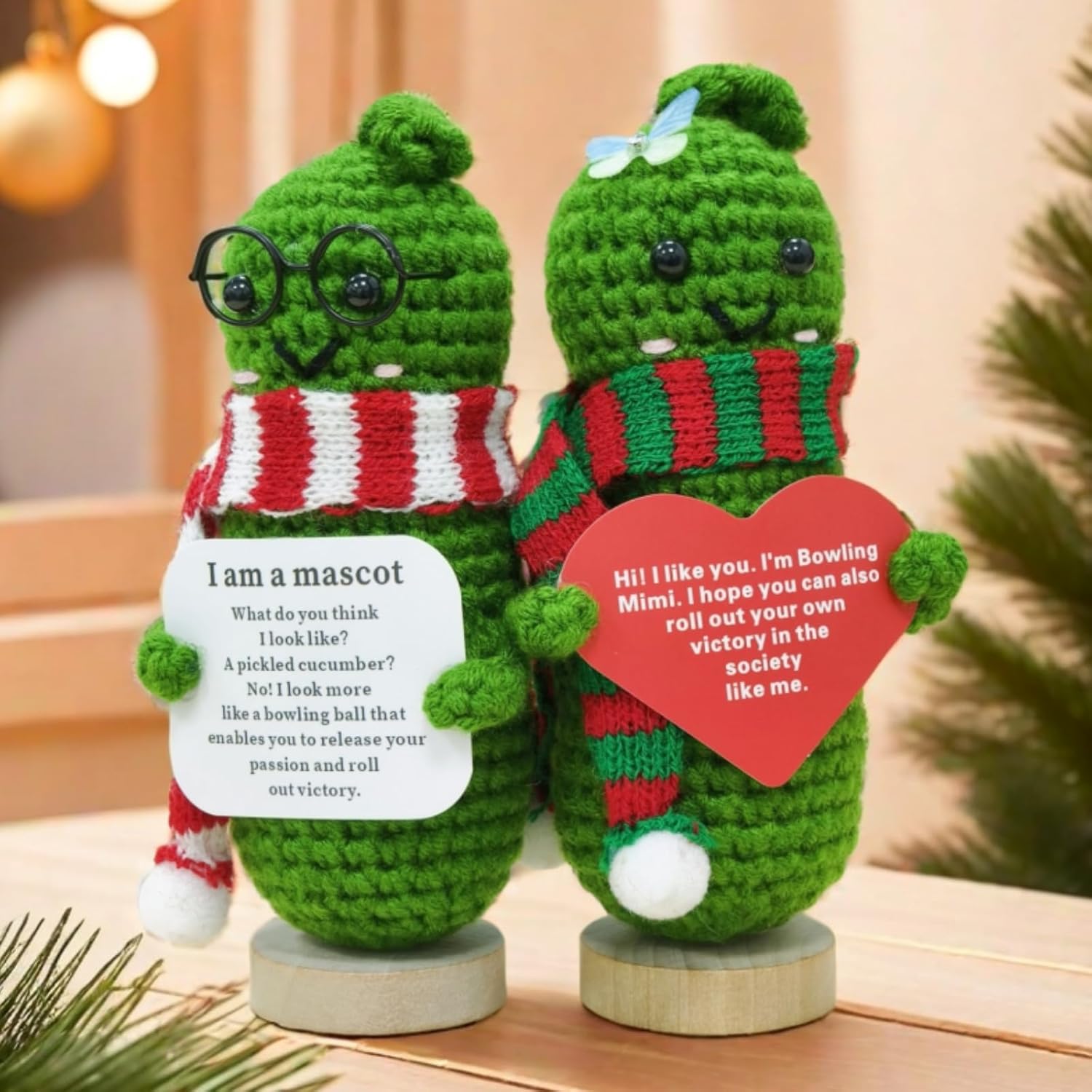 2 Pcs Emotional Support Pickle Dolls 2024, Positive Crochet Animals Plush Mini Cute Funny Knitting Gifts for Women Best Friend Coworker(5" Cucumbers)